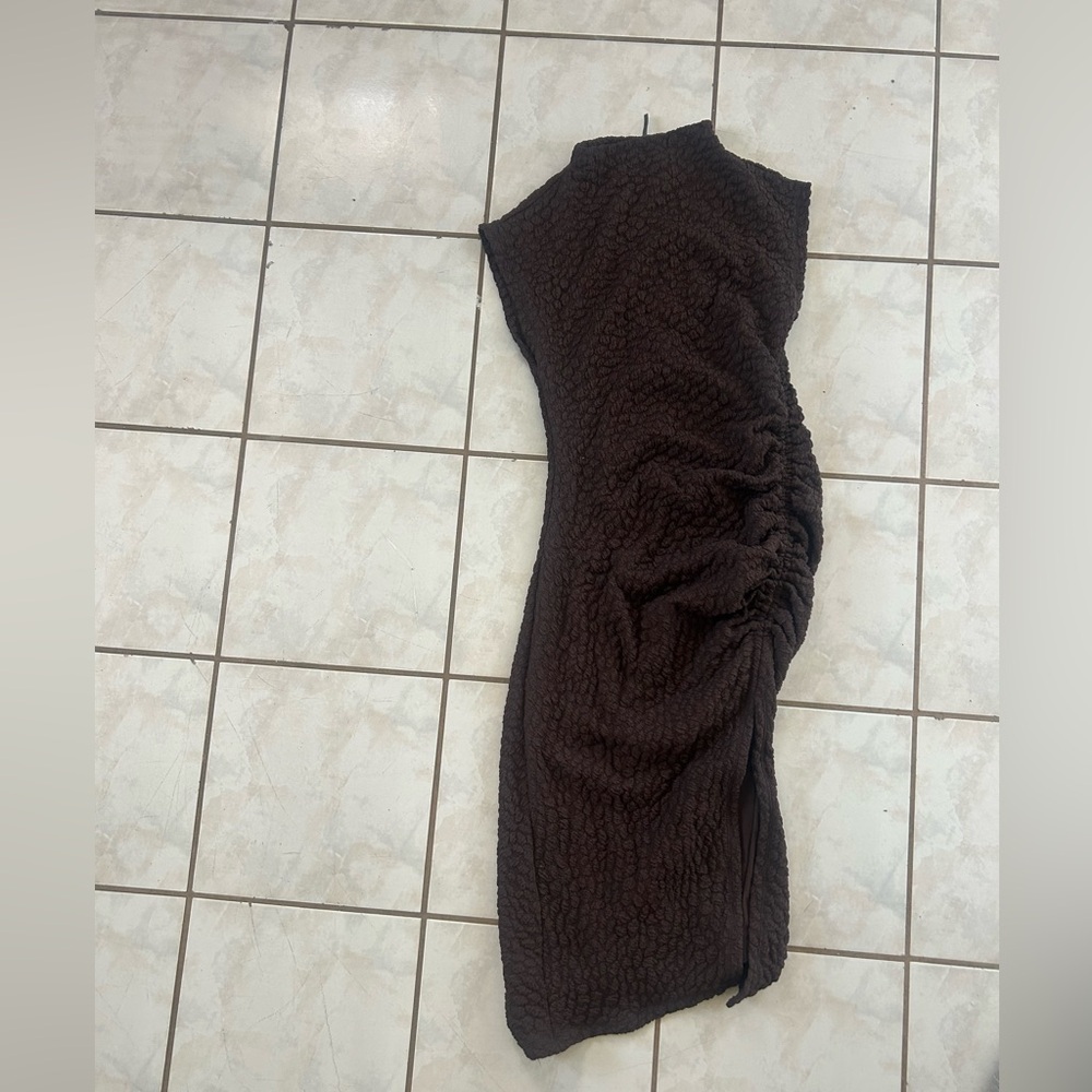 Anthropologie Ruched Midi Dress in Dark Brown